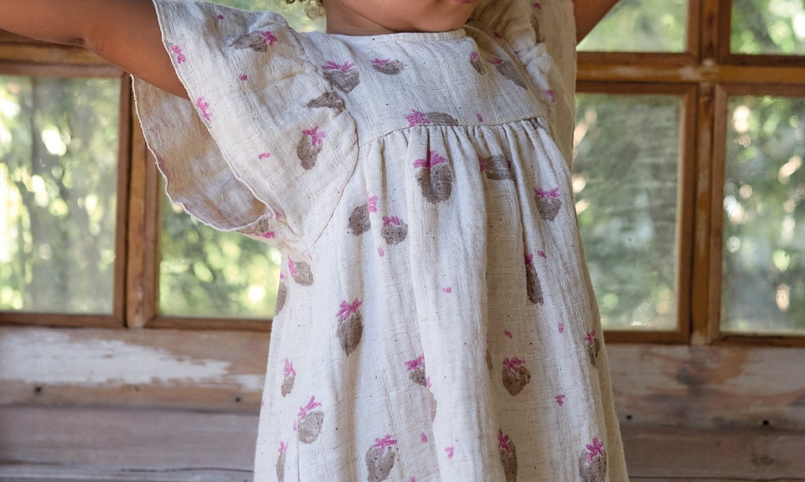 Fabric dress with strawberry print