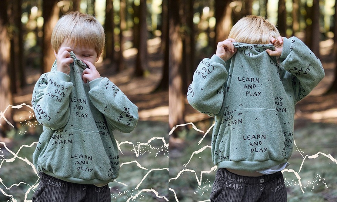 Sweatshirt with hood and brushed interior