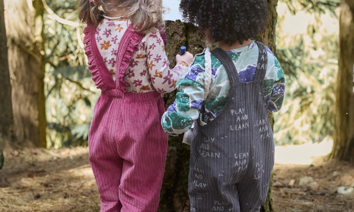 Corduroy jumpsuit with chest embroidery