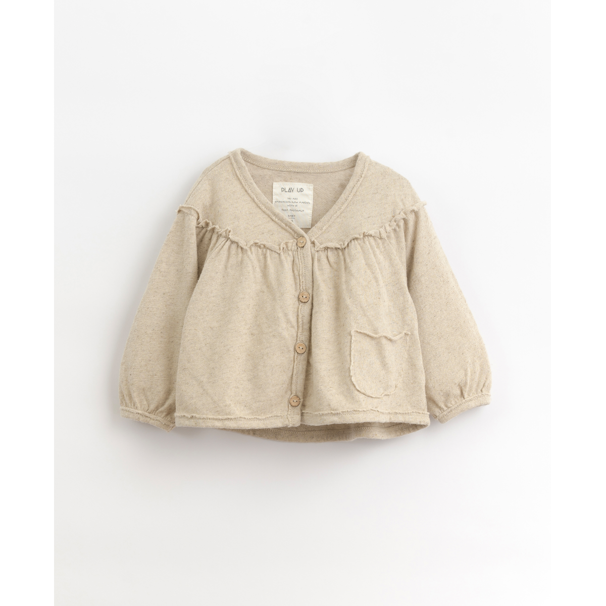 Baby girl beige cardigan in organic cotton and linen PlayUp
